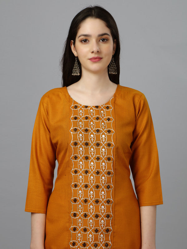 Malishka Women's Embroidered Straight Mustard Kurti - Distacart