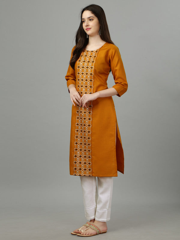 Malishka Women's Embroidered Straight Mustard Kurti - Distacart