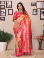 Thumbnail for Anaita Orange Banarasi Tissue Silk Saree With Weaving Work - Distacart
