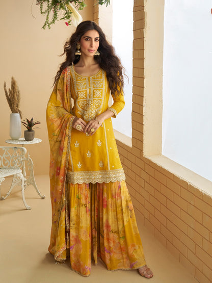 Anaita Mustard Chinon Readymade Suit with Embroidery & Coding Work - Dista