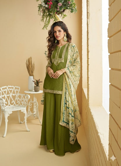 Anaita Green Chinon Readymade Suit with Embroidery & Sequence Work - Dista