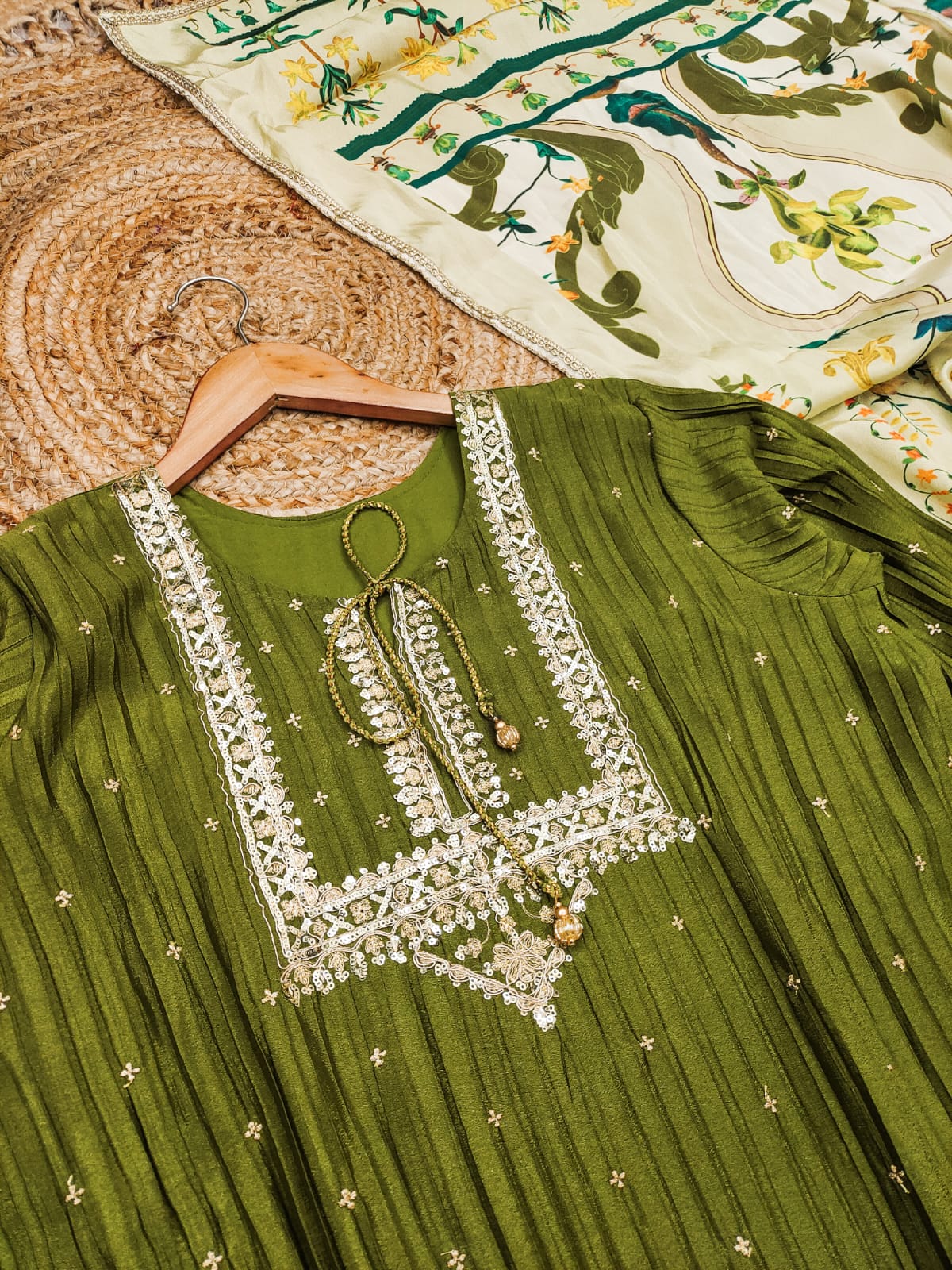 Anaita Green Chinon Readymade Suit with Embroidery & Sequence Work - Dista