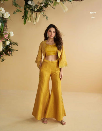 Anaita Mustard Silk Stitched Suit With Embroidery Work - Dista