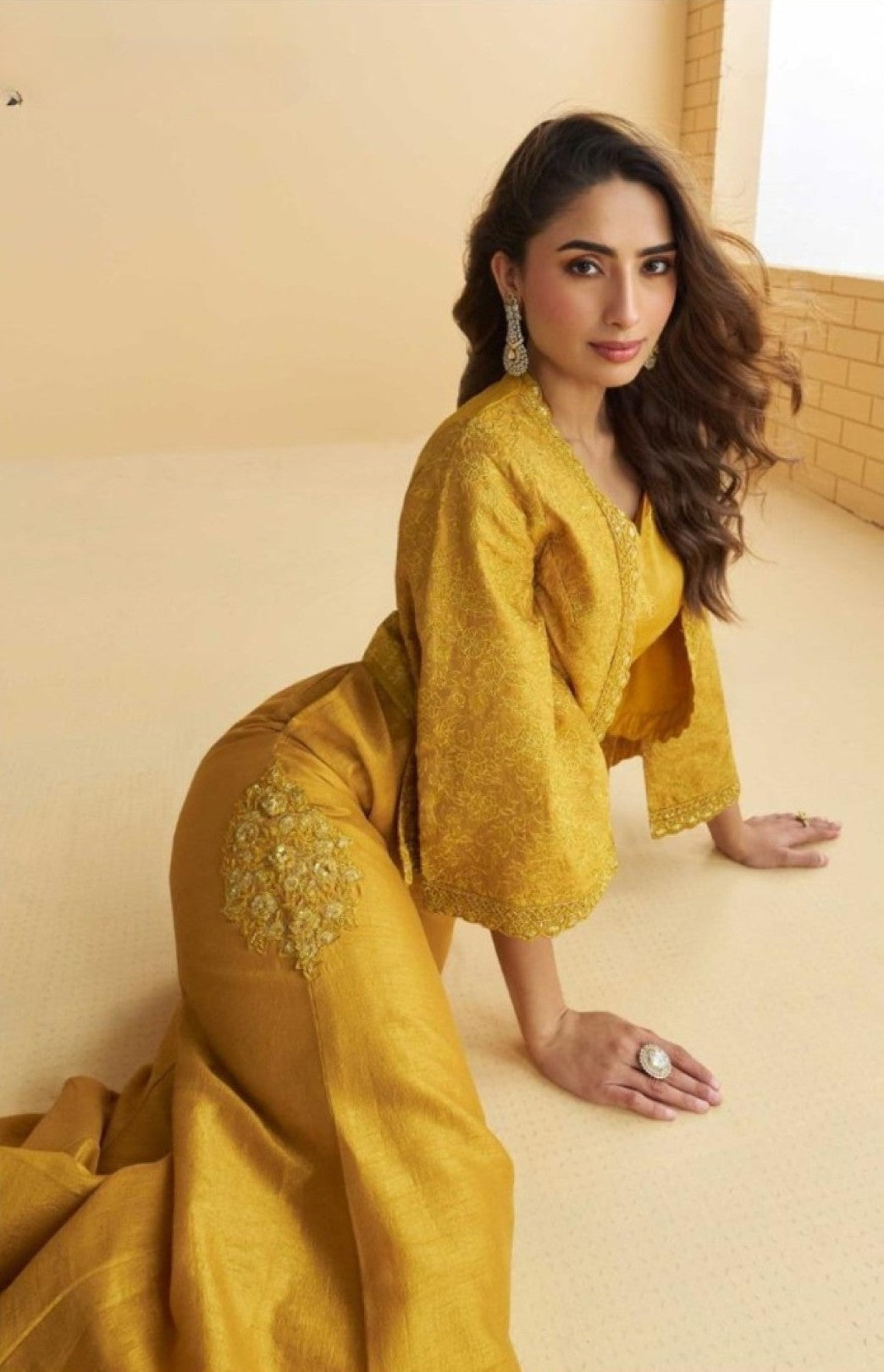 Anaita Mustard Silk Stitched Suit With Embroidery Work - Dista