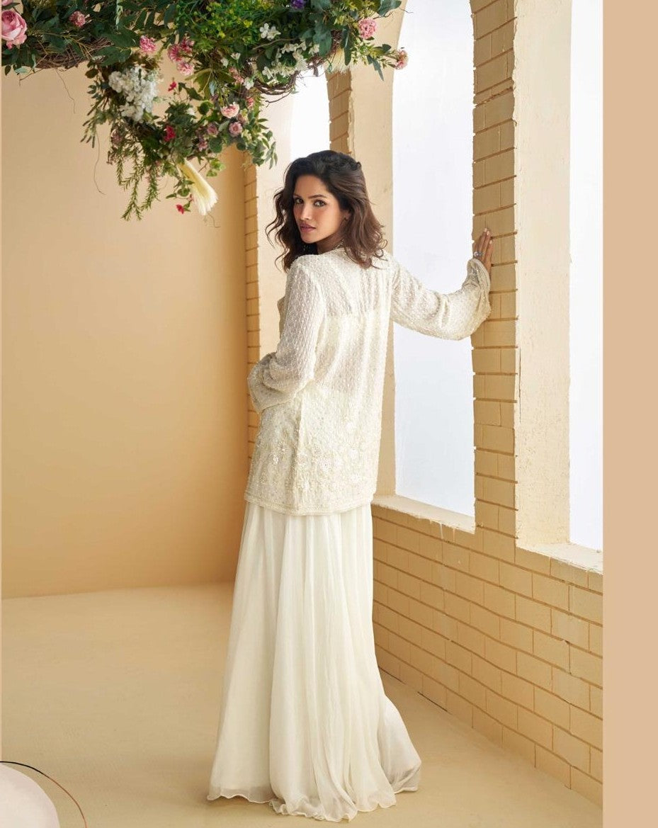 Anaita White Silk Stitched Suit With Embroidery Work - Dista
