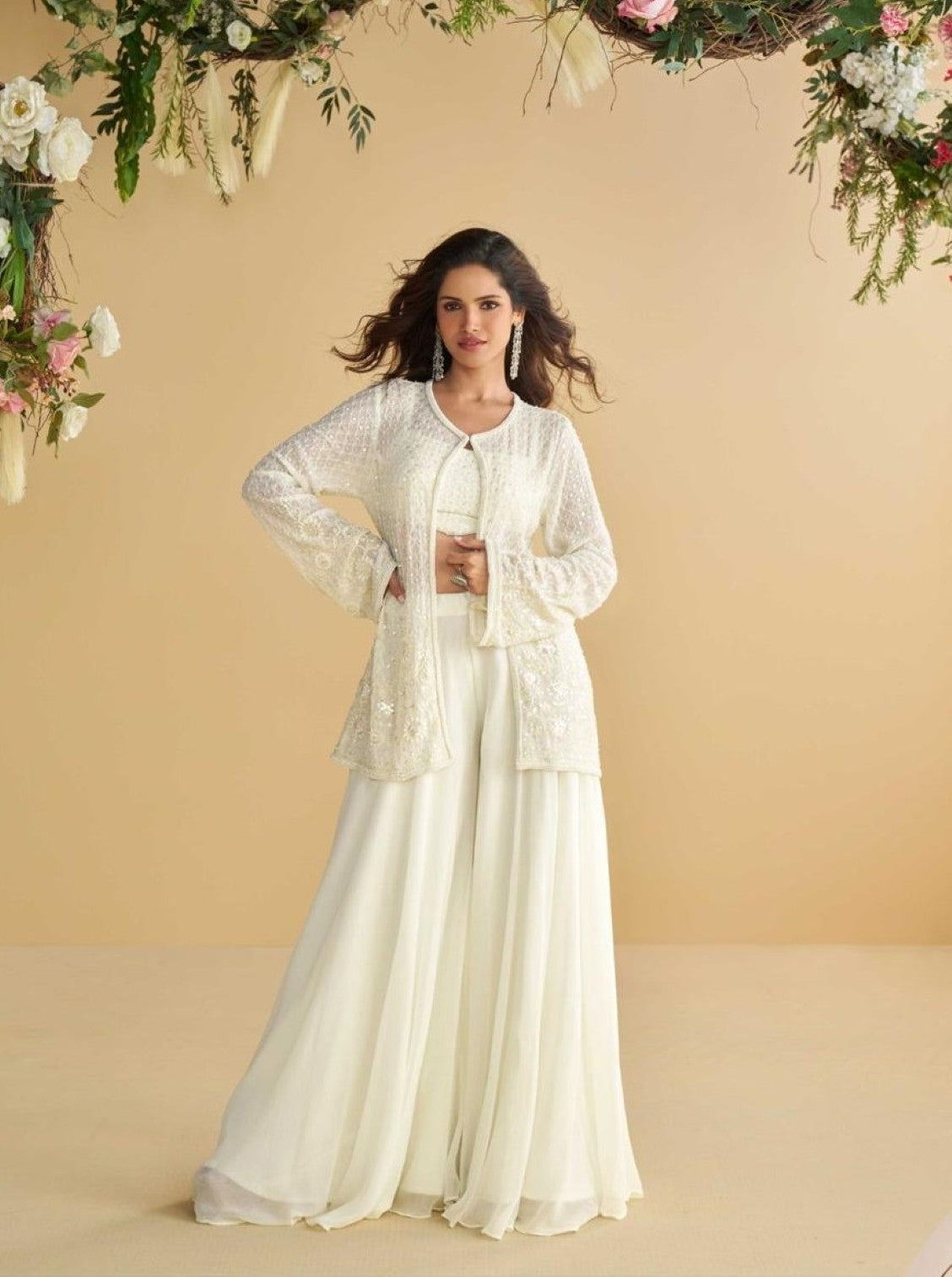 Anaita White Silk Stitched Suit With Embroidery Work - Dista