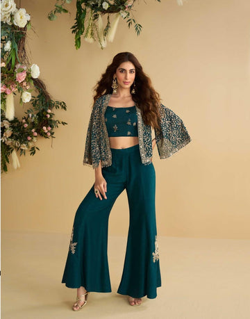 Anaita Teal-Green Silk Stitched Suit With Embroidery Work - Dista
