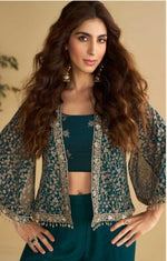 Thumbnail for Anaita Teal-Green Silk Stitched Suit With Embroidery Work - Dista