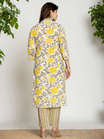 Thumbnail for Yufta Yellow And Off White Cotton Pakistani Style Kurta Dupatta Set
