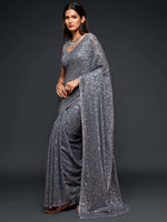 Thumbnail for Tulsi Art Grey Fully Sequined Georgette Party Wear Saree