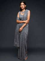 Thumbnail for Tulsi Art Grey Fully Sequined Georgette Party Wear Saree