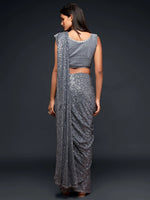 Thumbnail for Tulsi Art Grey Fully Sequined Georgette Party Wear Saree