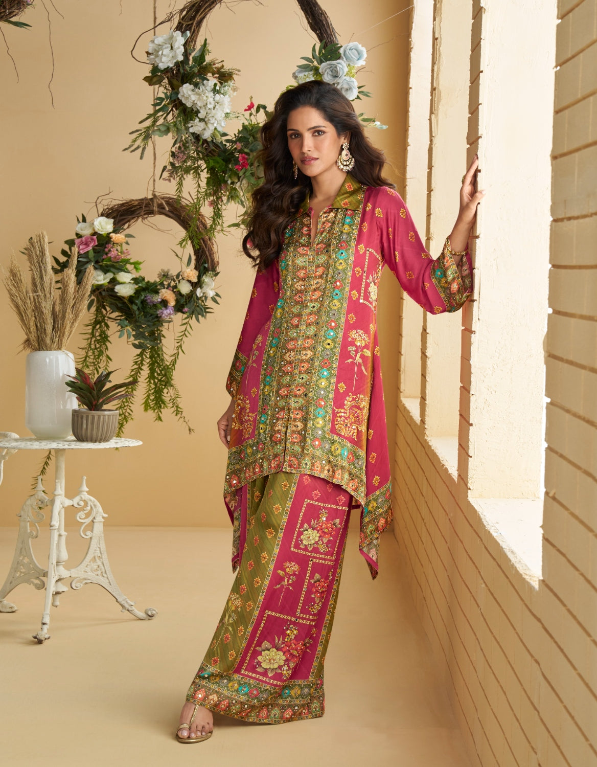 Anaita Magenta Real Premium Digital Crepe Silk Readymade Cord Set With Mirror Work - Distacart