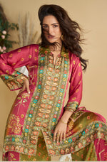 Thumbnail for Anaita Magenta Real Premium Digital Crepe Silk Readymade Cord Set With Mirror Work - Distacart