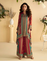 Thumbnail for Anaita Red Real Premium Digital Crepe Silk Readymade Cord Set With Mirror Work - Distacart