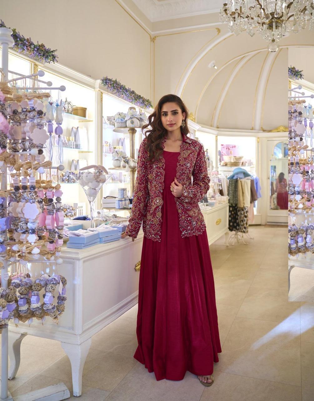 Anaita Maroon Silk Stitched Suit With Embroidery Work - Dista