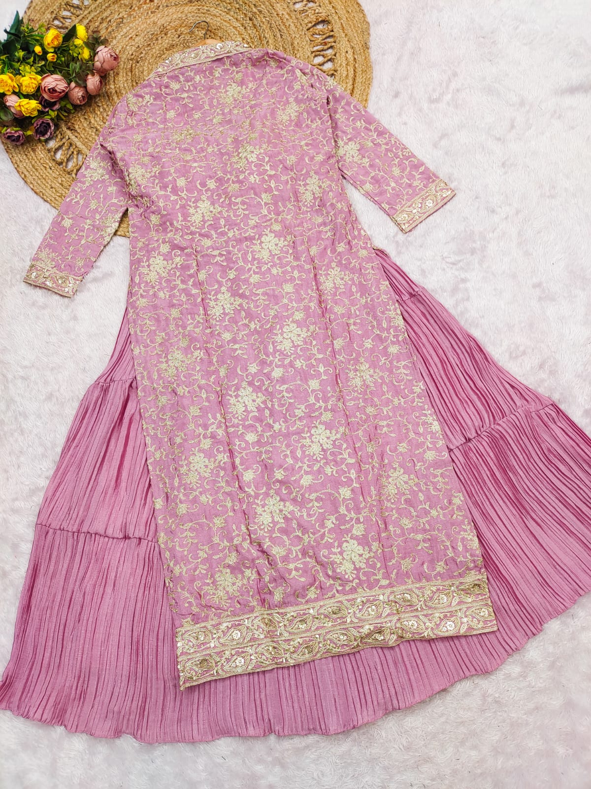 Anaita Pink Chinon Anarkali Readymade Suit with Embroidery & Sequence Work - Dista