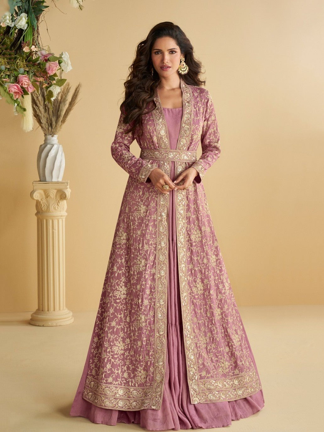 Anaita Pink Chinon Anarkali Readymade Suit with Embroidery & Sequence Work - Dista