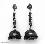 Thumbnail for Tehzeeb Creations Women's Black Colour Oxidised Peacock Design Earrings - Distacart