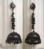 Thumbnail for Tehzeeb Creations Women's Black Colour Oxidised Peacock Design Earrings - Distacart