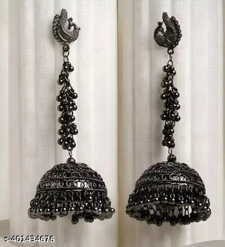 Tehzeeb Creations Women's Black Colour Oxidised Peacock Design Earrings - Distacart