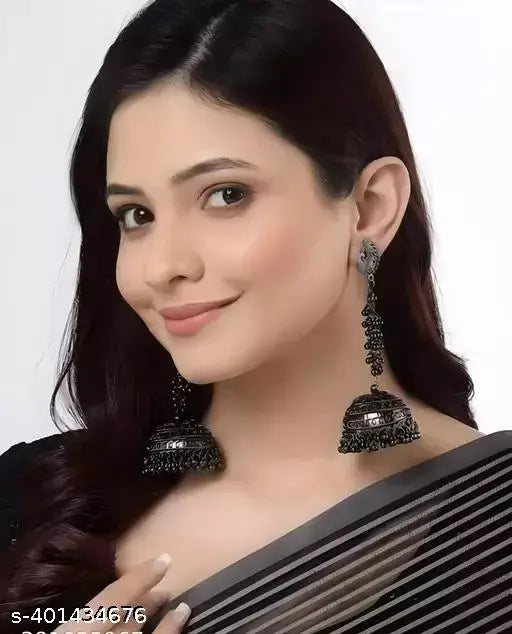 Tehzeeb Creations Women's Black Colour Oxidised Peacock Design Earrings - Distacart