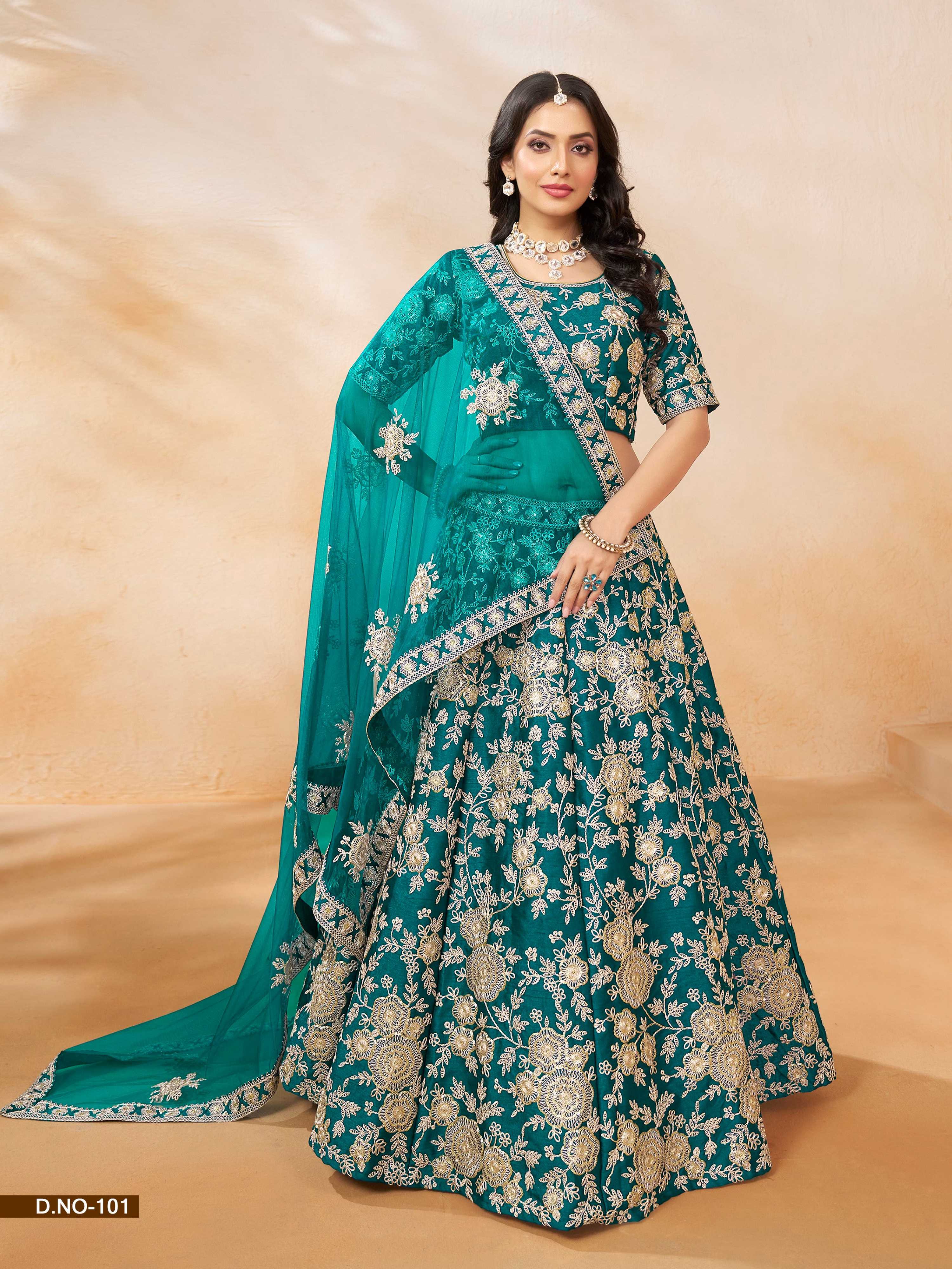 Anaita Teal Green Embroidered Heavy Art Silk Designer Lehenga With Blouse - Distacart
