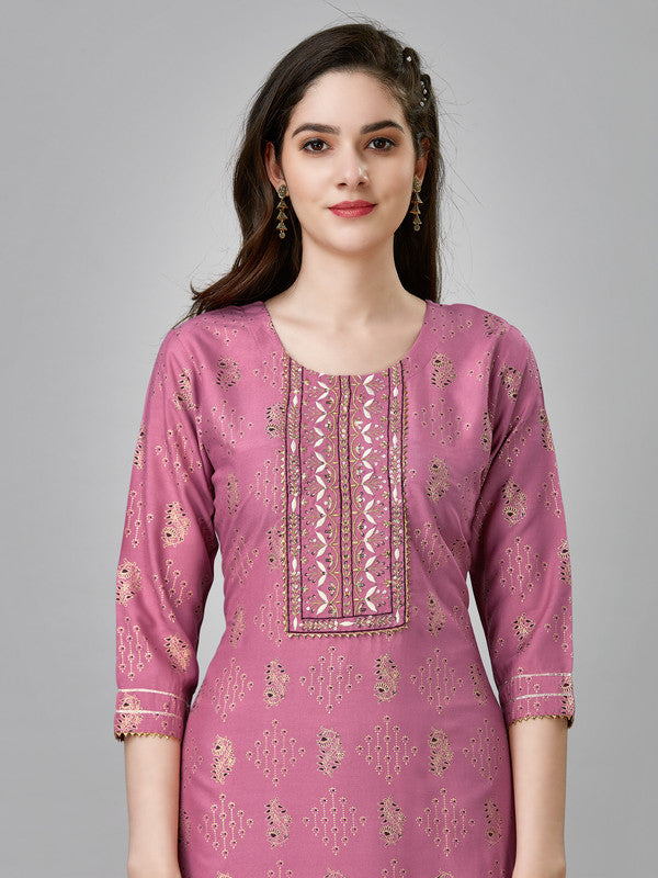 Malishka Women's Embroidered Rayon Kurta Pant Set-Purple - Distacart