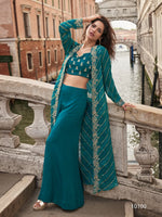 Thumbnail for Anaita Emerald Chinon Silk Stitched Shrug Suit With Embroidery Sequence Work - Distacart