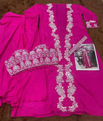 Thumbnail for Anaita Magenta Chinon Silk Stitched Shrug Suit With Embroidery Sequence Work - Distacart