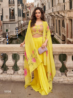 Thumbnail for Anaita Yellow Chinon Silk Stitched Shrug Suit With Embroidery Sequence Work - Distacart