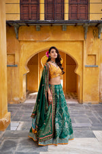 Thumbnail for Lorenvalley Fashion Green Vaishali silk Printed with Beads Work and Gota Patti Lace Lehenga Choli with Dupatta - Distacart