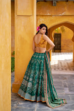 Thumbnail for Lorenvalley Fashion Green Vaishali silk Printed with Beads Work and Gota Patti Lace Lehenga Choli with Dupatta - Distacart