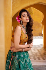 Thumbnail for Lorenvalley Fashion Green Vaishali silk Printed with Beads Work and Gota Patti Lace Lehenga Choli with Dupatta - Distacart