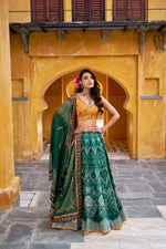 Thumbnail for Lorenvalley Fashion Green Vaishali silk Printed with Beads Work and Gota Patti Lace Lehenga Choli with Dupatta - Distacart