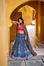 Thumbnail for Lorenvalley Fashion Blue Vaishali silk Printed with Beads Work and Gota Patti Lace Lehenga Choli with Dupatta - Distacart