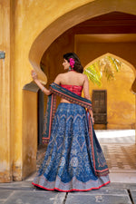 Thumbnail for Lorenvalley Fashion Blue Vaishali silk Printed with Beads Work and Gota Patti Lace Lehenga Choli with Dupatta - Distacart