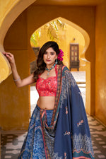Thumbnail for Lorenvalley Fashion Blue Vaishali silk Printed with Beads Work and Gota Patti Lace Lehenga Choli with Dupatta - Distacart