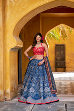 Thumbnail for Lorenvalley Fashion Blue Vaishali silk Printed with Beads Work and Gota Patti Lace Lehenga Choli with Dupatta - Distacart