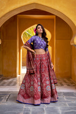 Thumbnail for Lorenvalley Fashion Maroon Vaishali silk Printed with Beads Work and Gota Patti Lace Lehenga Choli with Dupatta - Distacart