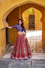 Thumbnail for Lorenvalley Fashion Maroon Vaishali silk Printed with Beads Work and Gota Patti Lace Lehenga Choli with Dupatta - Distacart