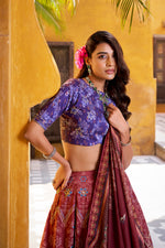 Thumbnail for Lorenvalley Fashion Maroon Vaishali silk Printed with Beads Work and Gota Patti Lace Lehenga Choli with Dupatta - Distacart