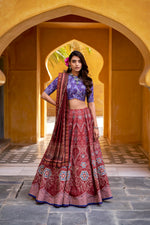 Thumbnail for Lorenvalley Fashion Maroon Vaishali silk Printed with Beads Work and Gota Patti Lace Lehenga Choli with Dupatta - Distacart