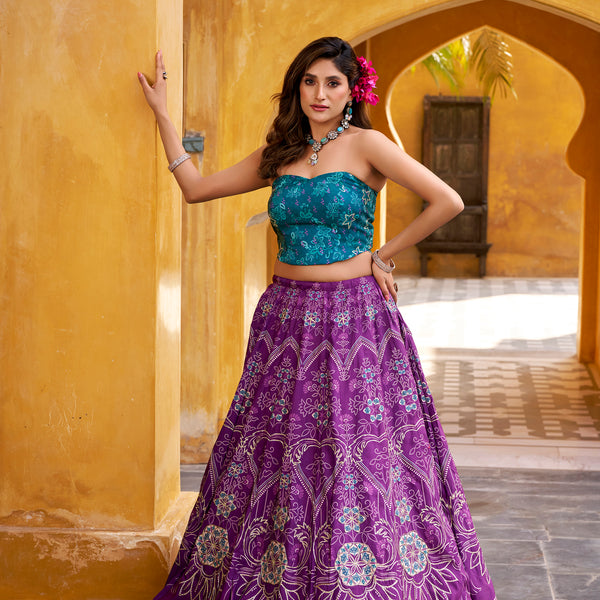 Lorenvalley Fashion Purple Vaishali silk Printed with Beads Work and Gota Patti Lace Lehenga Choli with Dupatta - Distacart
