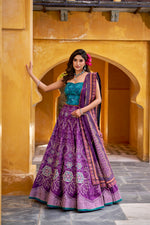 Thumbnail for Lorenvalley Fashion Purple Vaishali silk Printed with Beads Work and Gota Patti Lace Lehenga Choli with Dupatta - Distacart