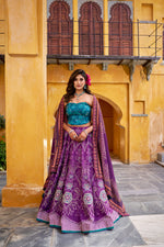 Thumbnail for Lorenvalley Fashion Purple Vaishali silk Printed with Beads Work and Gota Patti Lace Lehenga Choli with Dupatta - Distacart