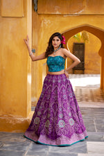 Thumbnail for Lorenvalley Fashion Purple Vaishali silk Printed with Beads Work and Gota Patti Lace Lehenga Choli with Dupatta - Distacart