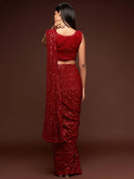 Thumbnail for Tulsi Art Ruby Red Fully Sequined Georgette Party Wear Saree