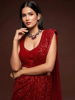 Thumbnail for Tulsi Art Ruby Red Fully Sequined Georgette Party Wear Saree