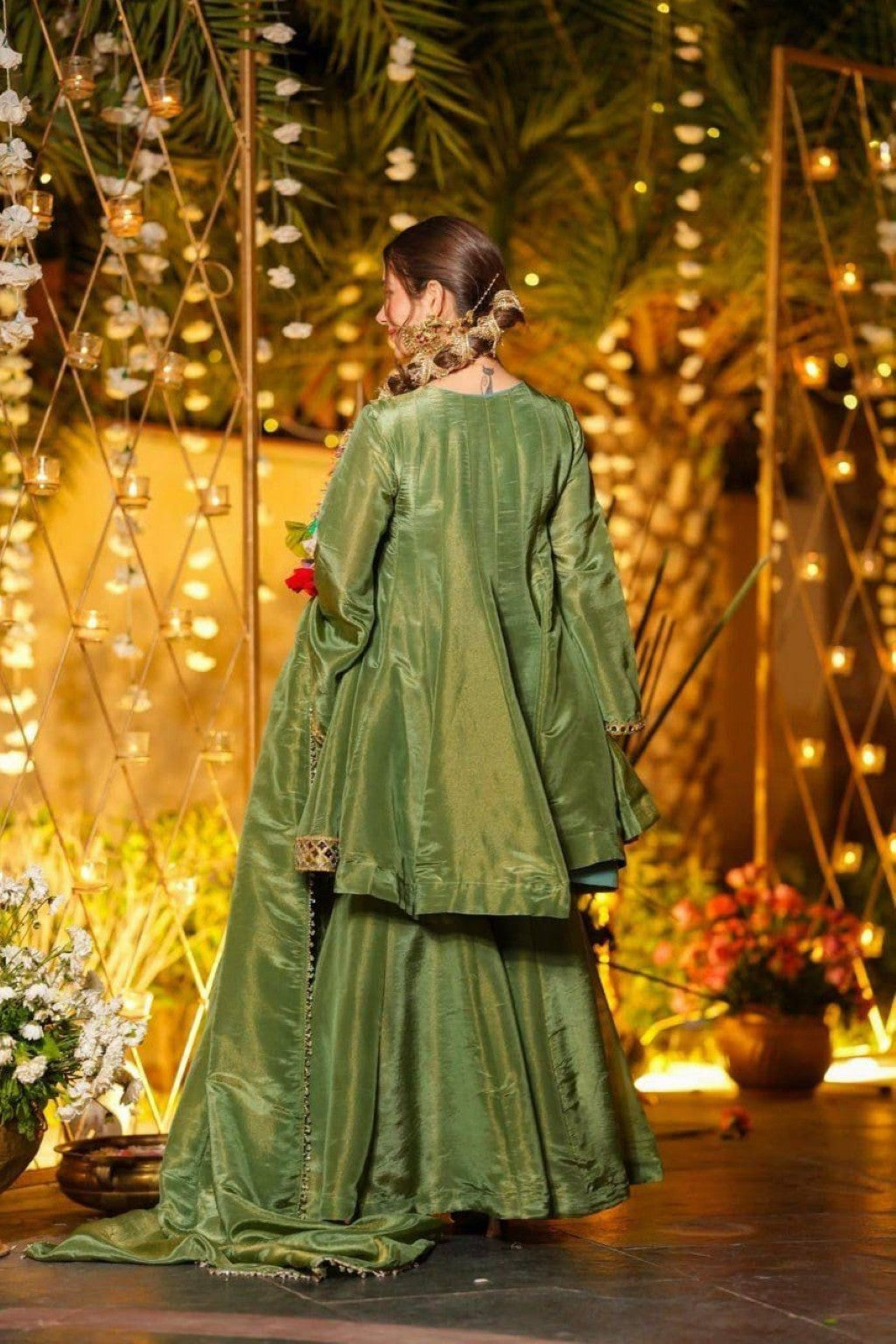 Anaita Green Silk Readymade Suit with Real Mirror Work - Dista